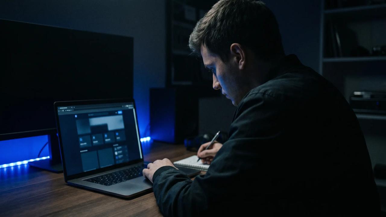 A salesperson reviewing a local business online presence at night